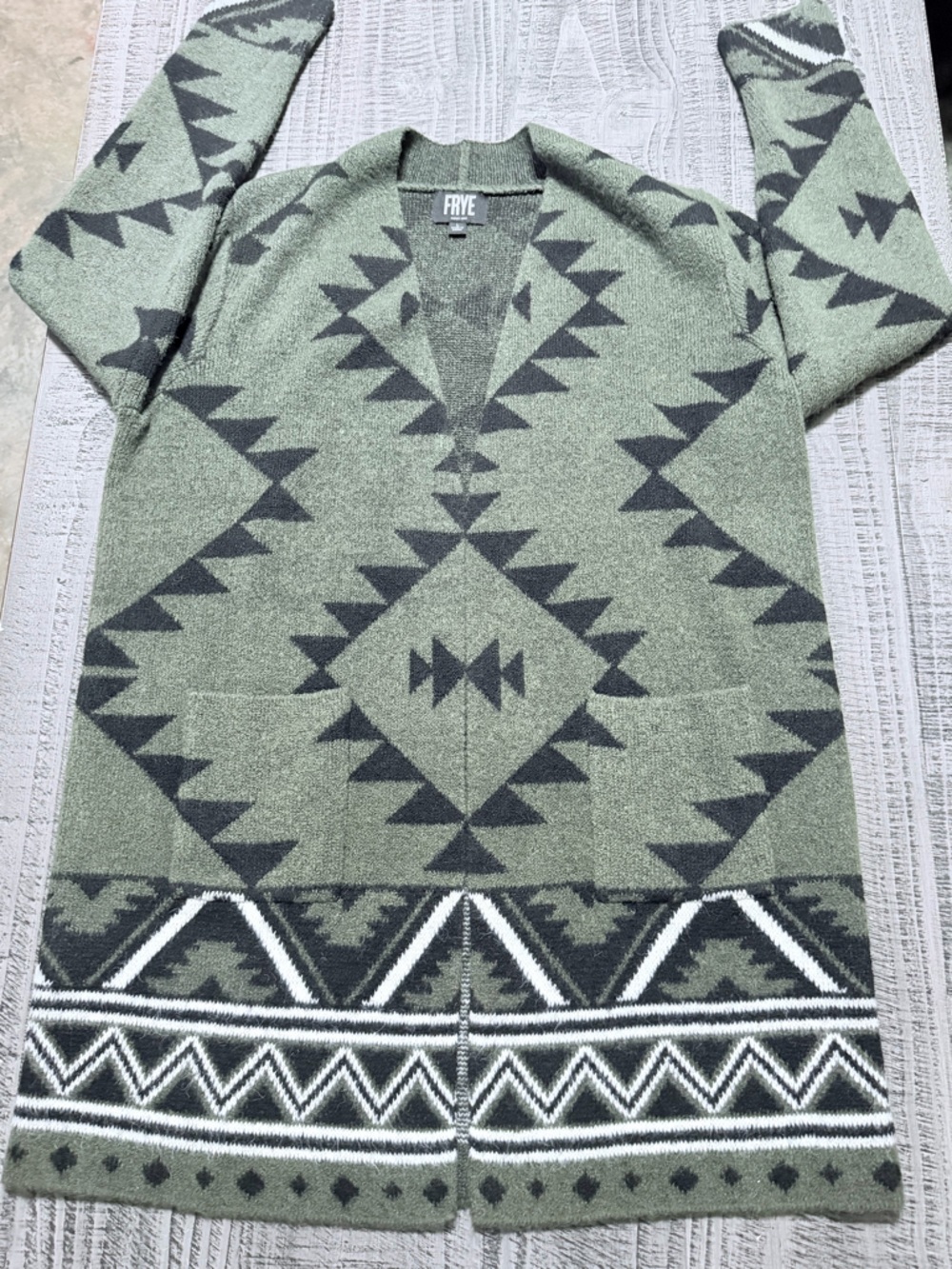 Frye Olive Green and Black Aztec Knit Sweater